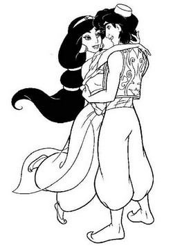 coloriage aladdin et jasmin enlacÃ©